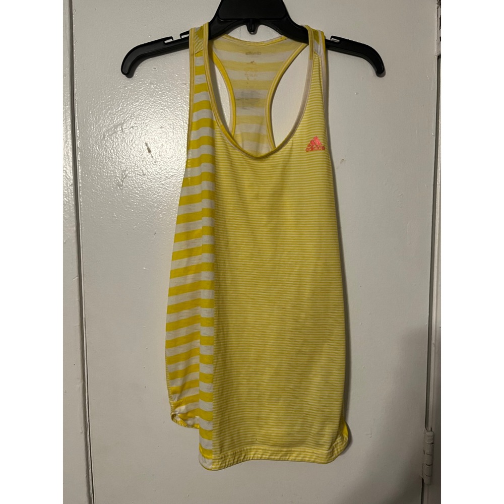 Adidas Climalite Racerback Tank Top Women Medium Yellow White Striped Activewear